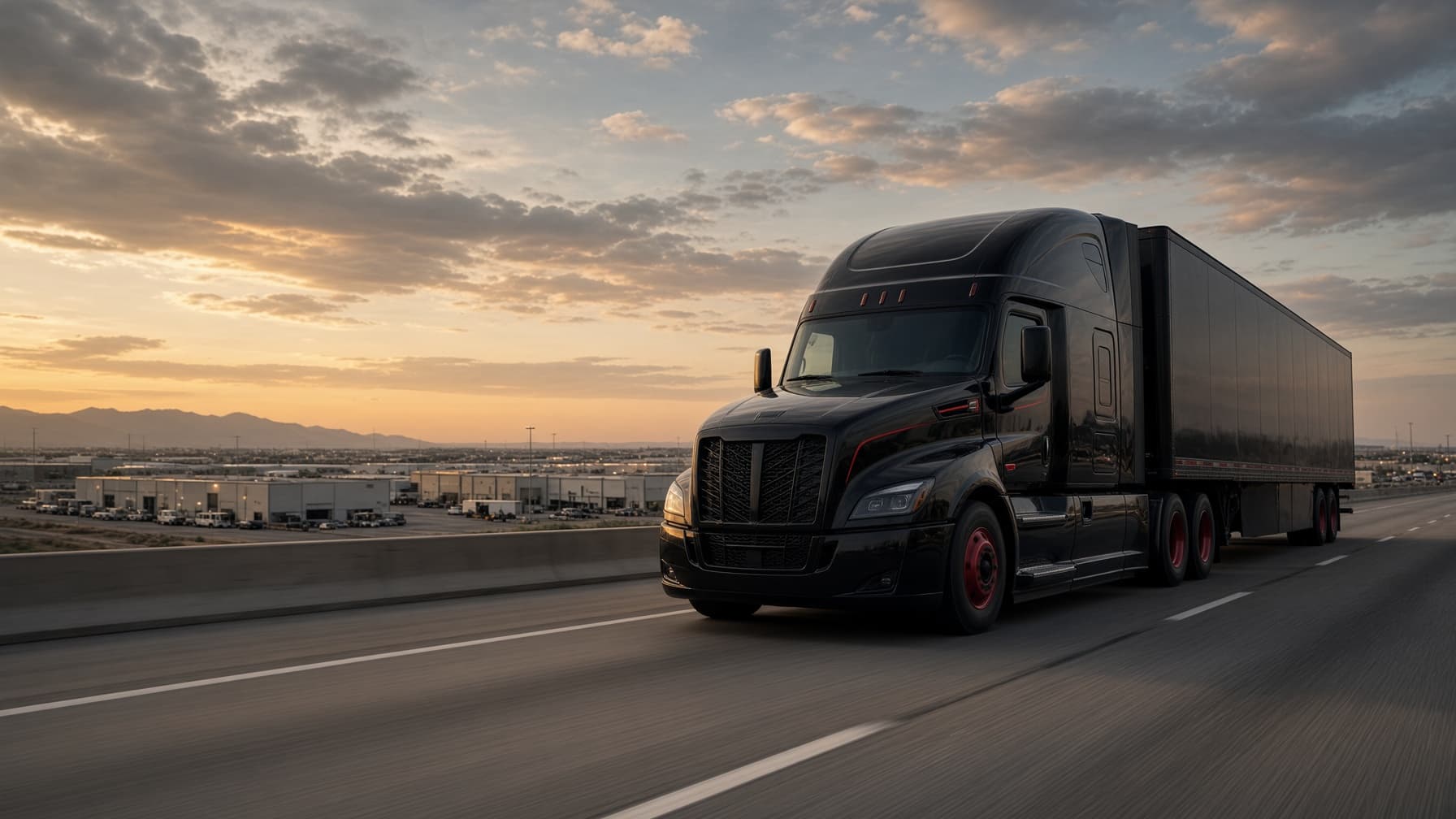 A semi-truck approaching on a U.S. interstate highway